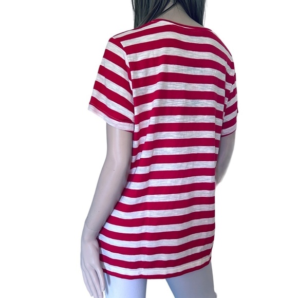 Nicole Miller Stripe Tee t-shirt Tank Top Red V-Neck Short Sleeve Hi Low NWOT - Picture 8 of 15
